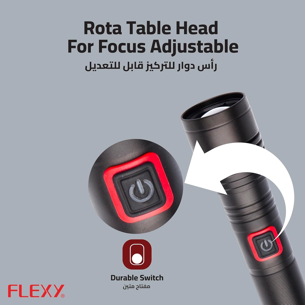 FLEXY Rechargeable LED Flashlight Torch: 600m Range