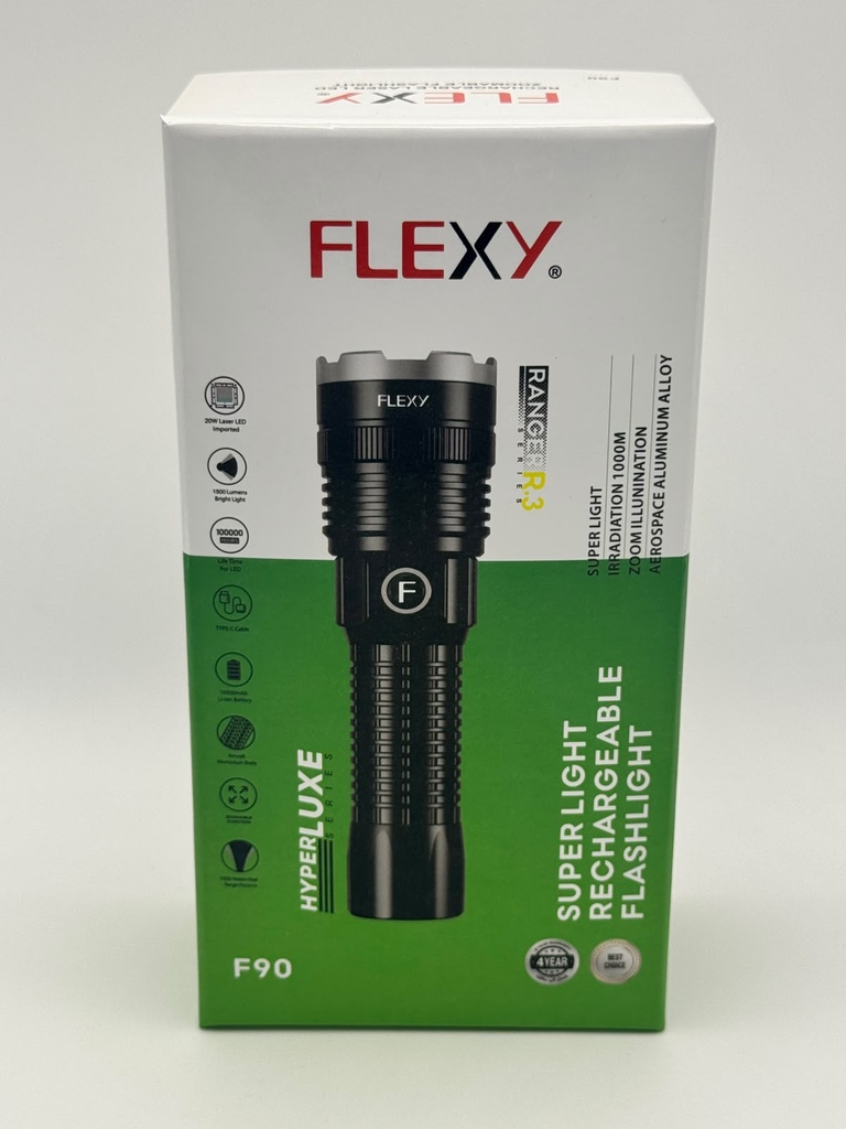 FLEXY F90 Rechargeable Flashlight: 1000M Irradiation